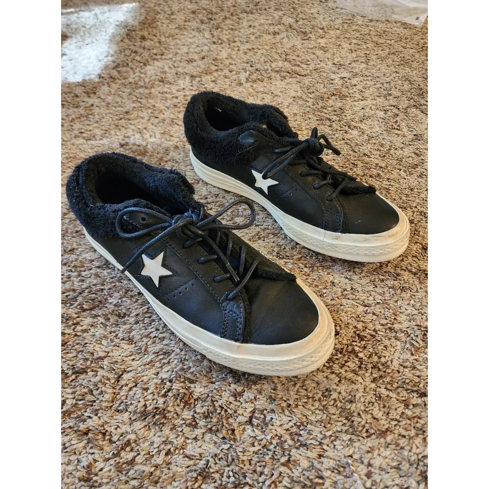 Converse One Star Low Street Warmer Black Leather Sneakers - W 7.5 / M 5.5